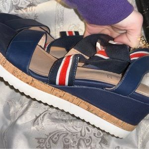 Sandals blue white and red